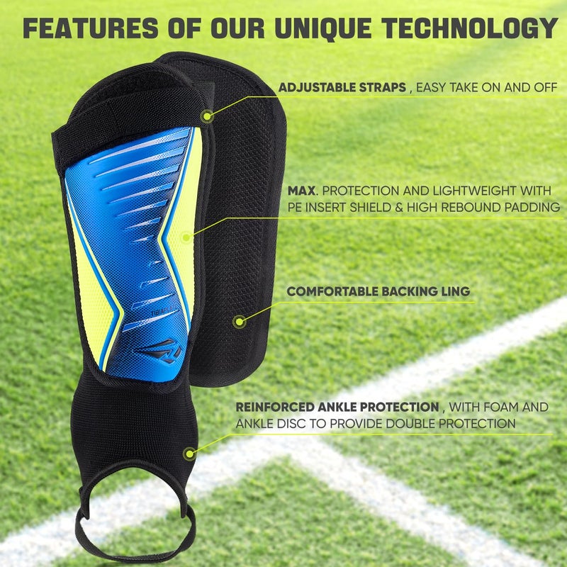 Rawxy Football Soccer Shin Guards with Exceptional Flexible Soft Light Weight - Great for Boys Girls Junior Youth(Blue Yellow,L) - Image 2